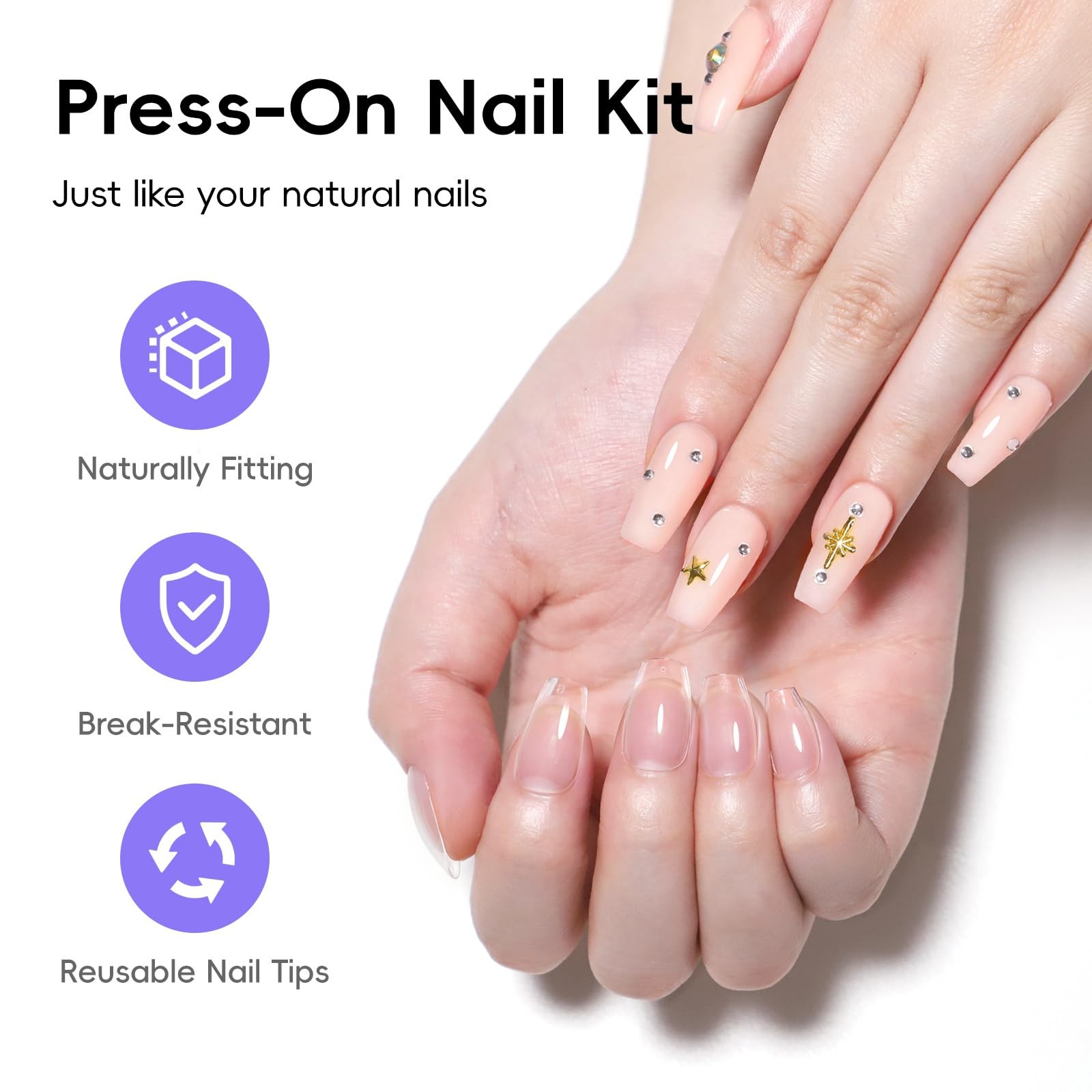 Gel Nail Kit, 240Pcs Short Medium Coffin Nail Tips with U V Lamp 2 Colors Jel…
