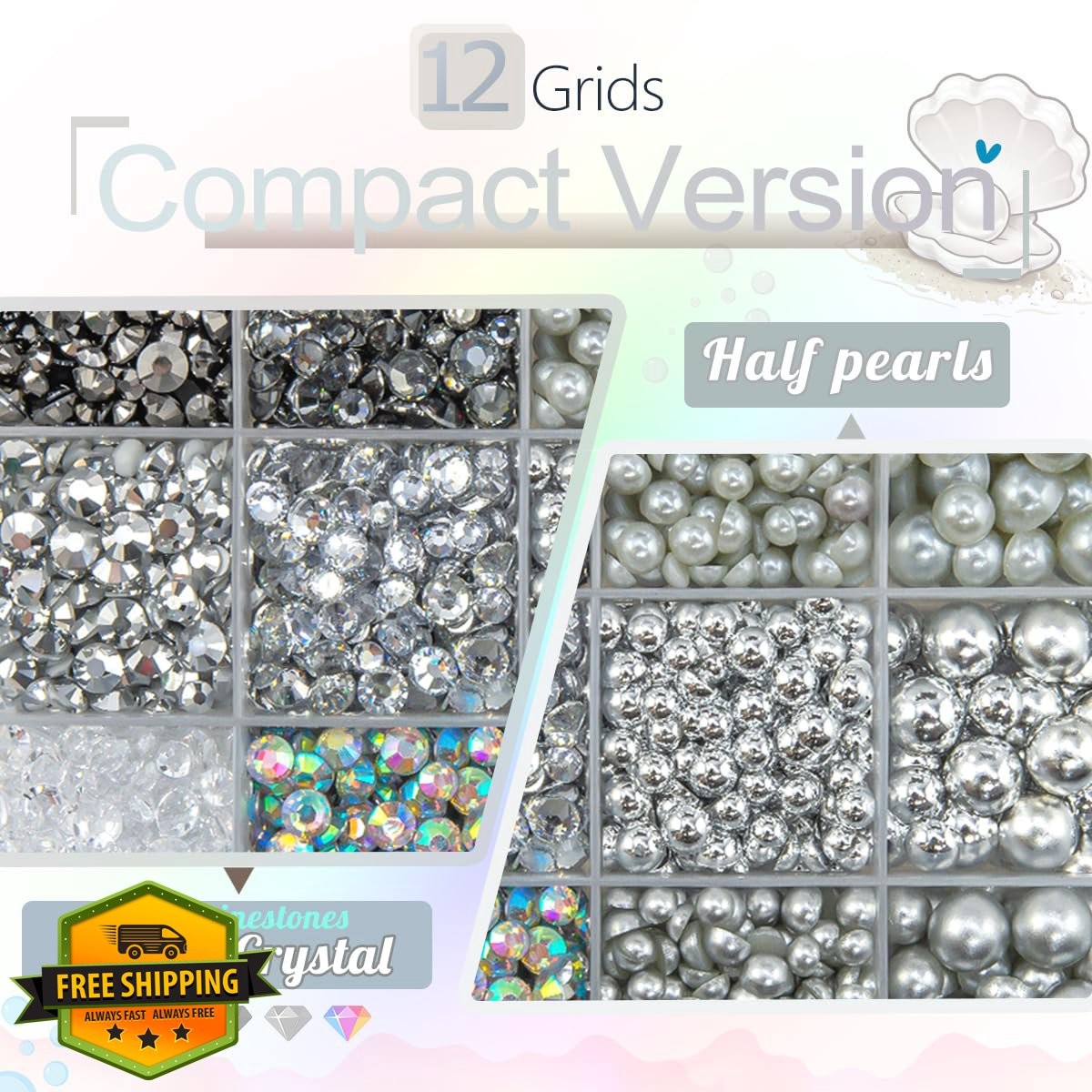 qiipii Flatback Pearls and Rhinestones 3-8mm Crafting Gems for Nails Face Tum…