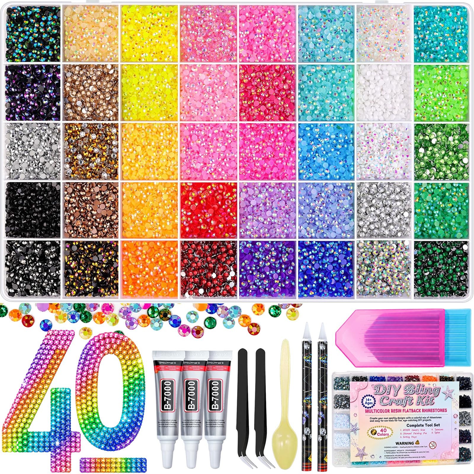 50000 Pcs 3mm Flatback Rhinestones Kit for Bedazzling, 40 Colors