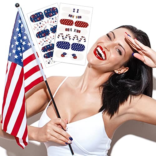 Maitys 140 Pcs 10 Sheets Patriotic Full Wrap Nail Stickers for USA Flag Style
