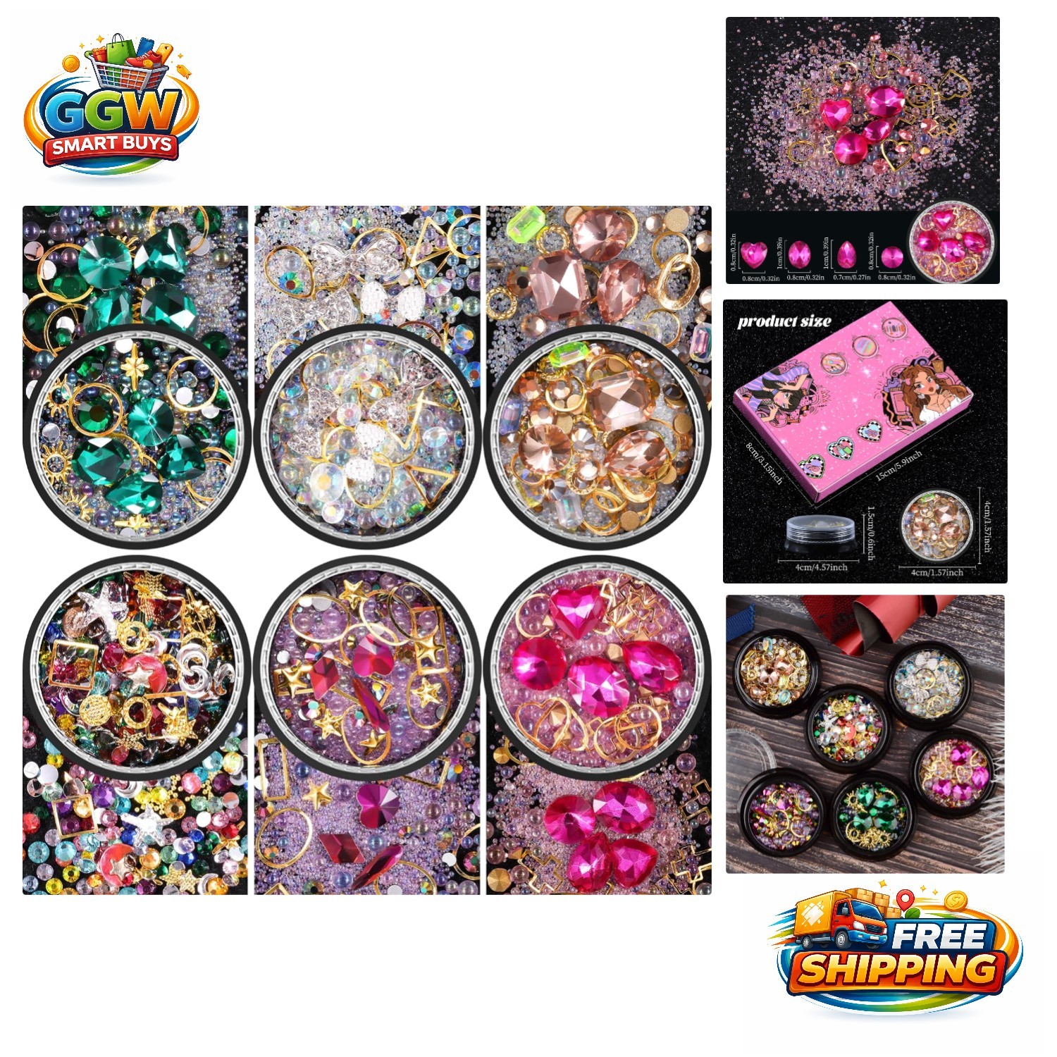 High-Quality Mixed Rhinestones Kit with Crystal Beads – 6 Designs Included