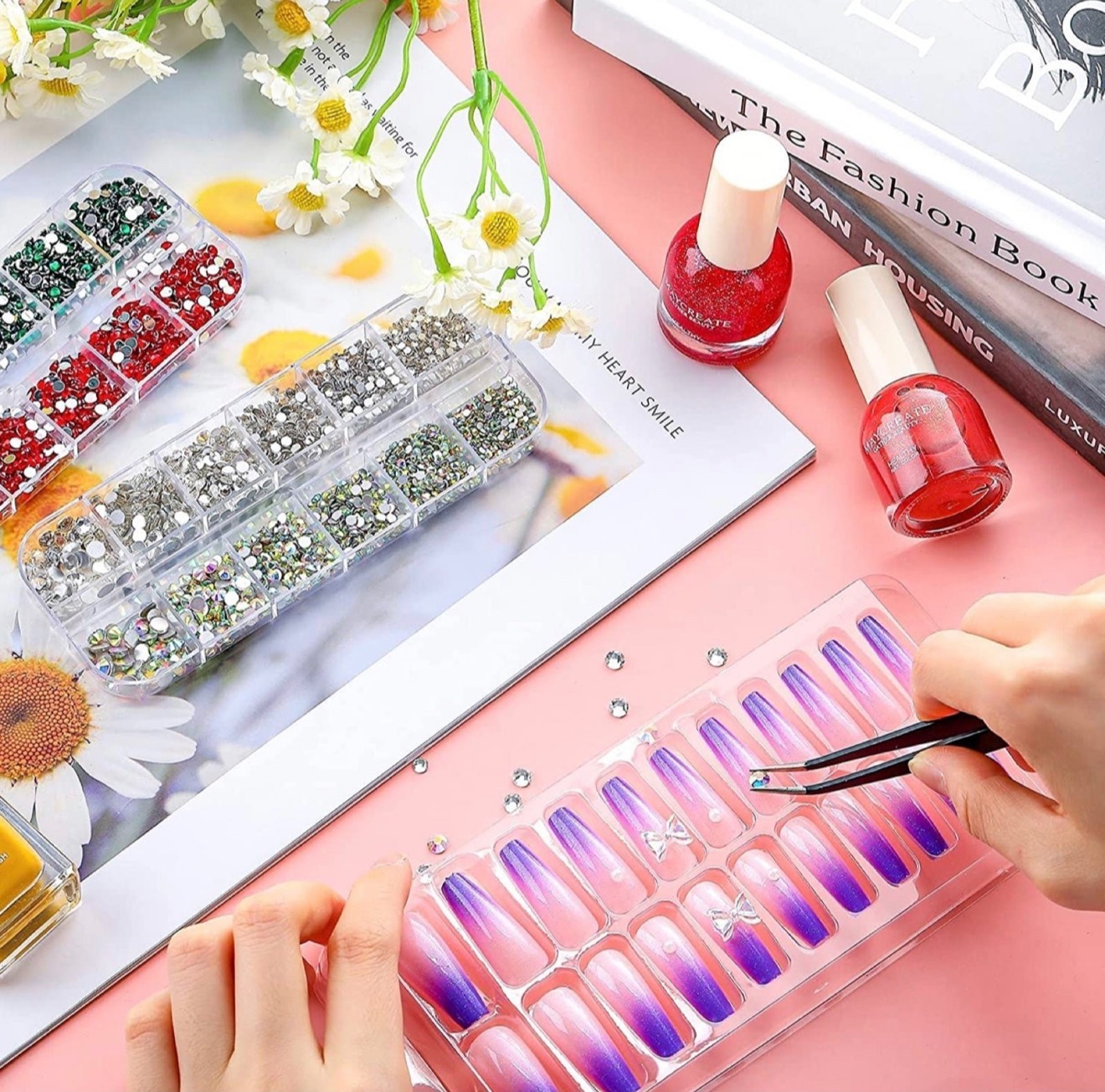 4488 Pieces Nail Art Rhinestones Crystal Flatback (Red, Blue, AB Color, Clear)