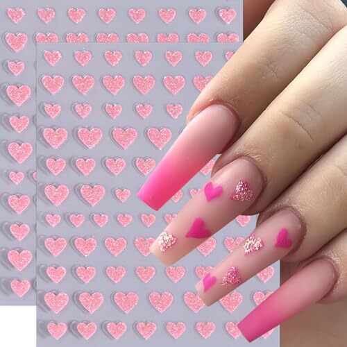 6Sheets Heart Nail Stickers Decals Shiny Love Nail Decals 3D Self shiny love
