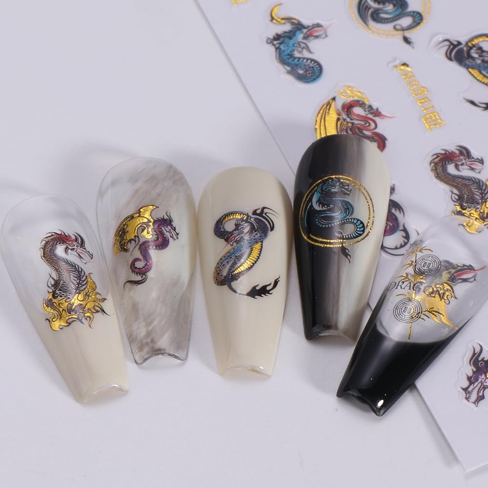 3D Chinese Dragon Nail Decals for Nail Art: Flying Dragons for Manicure Decor