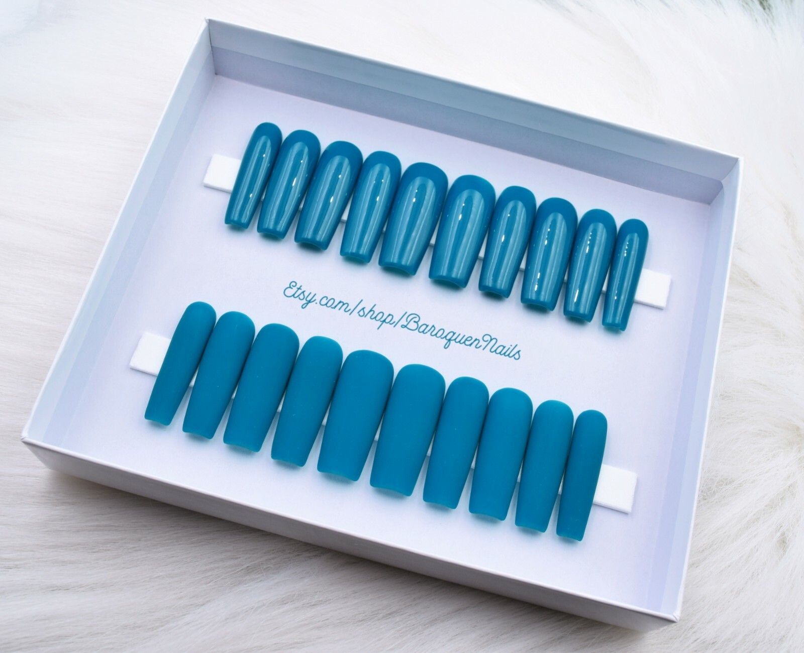 Peacock Blue Press On Nails | Matte or Gloss | Choose Your Shape Coffin Nails 36
