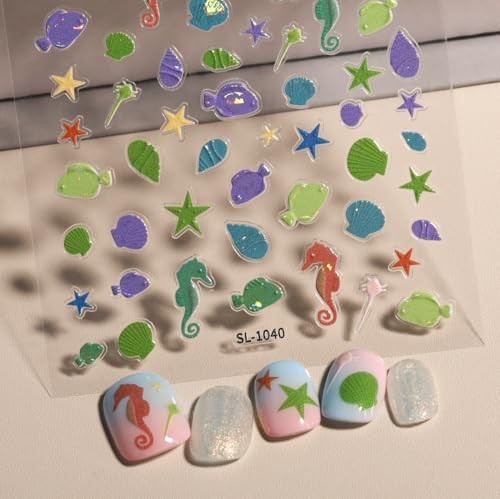 TiMi Summer Ocean Style 5D Embossed Dream Shell Starfish Jellyfish Beach Nail