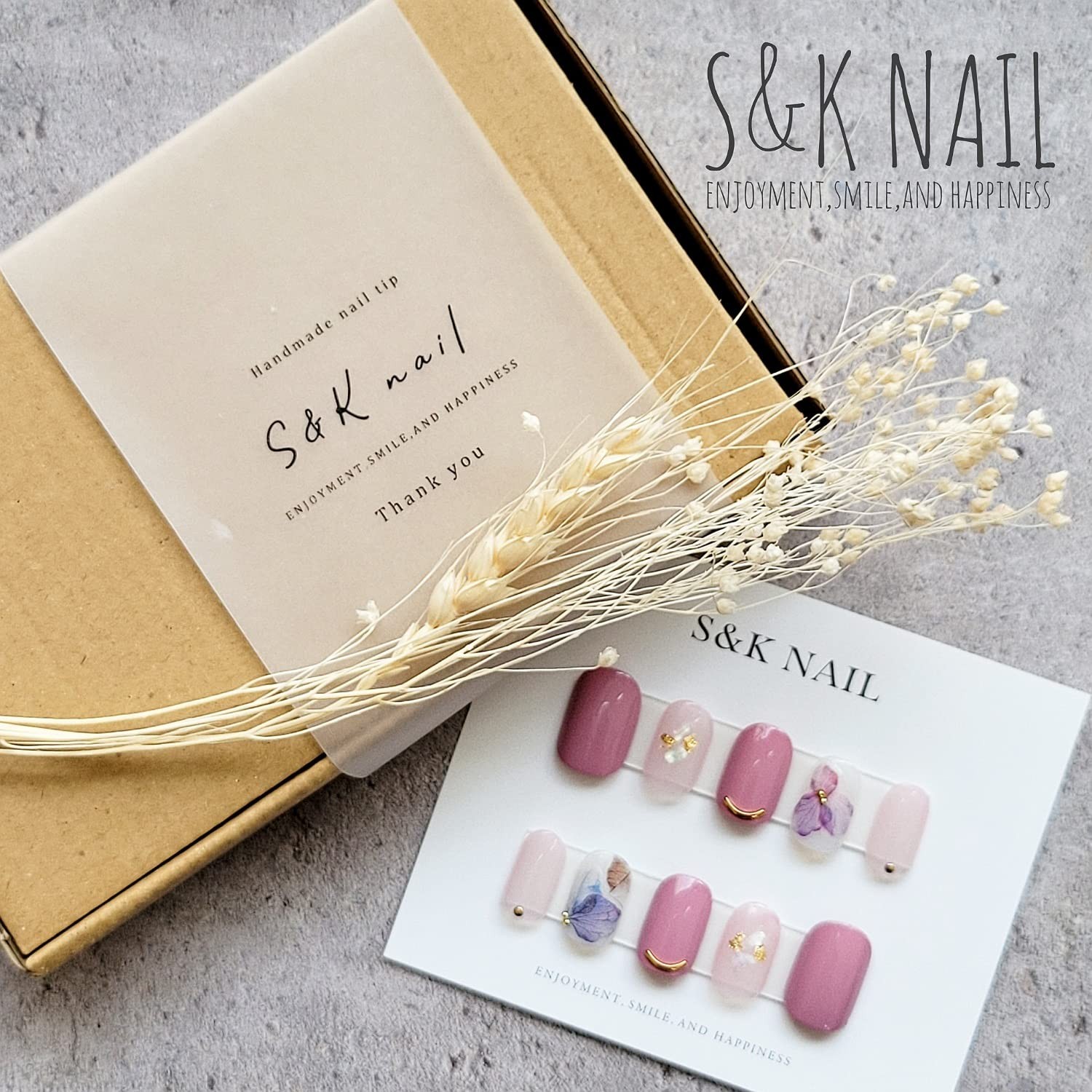 Nail Tips Short Oval Hydrangea Design Handmade 26pcs Japan
