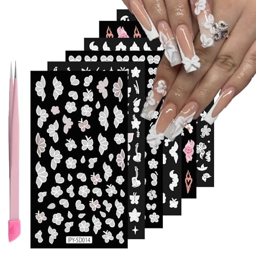 6 Sheets Flower Nail Art Stickers Decals 5D Embossed Self-Adhsive Coloful-03
