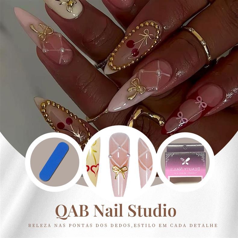 Sweet Cool Cherry Plaid Bow Press On Nails