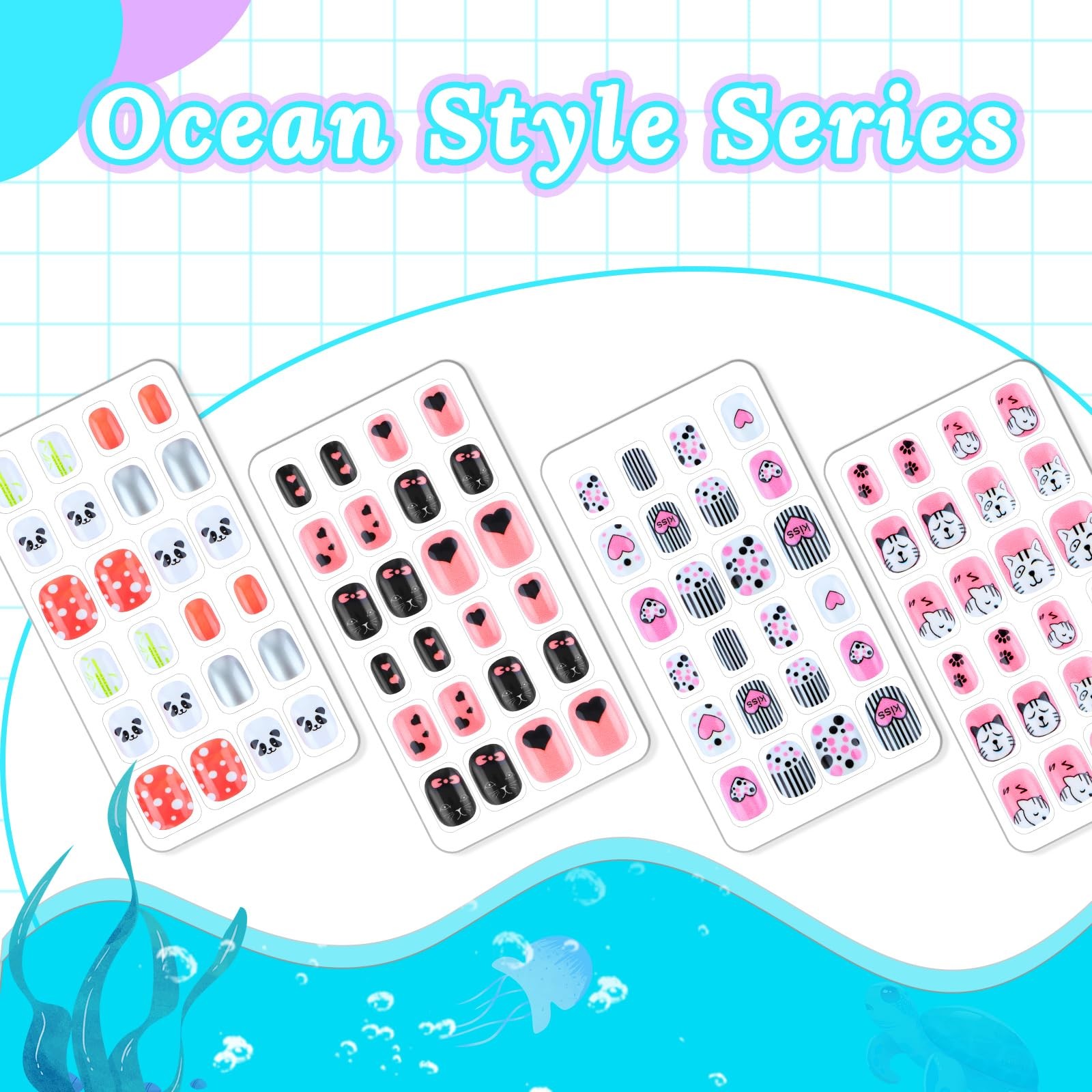 96 Pcs Fake Nail Press on Nails for Girls, Lovely False Nail Tips Pre-glue Fu…