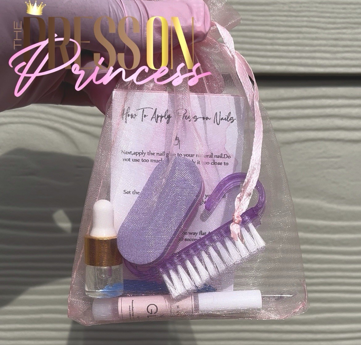 Press On Princess Long Acrylic Gold Bling Press-On Nails w/ Full Application Kit