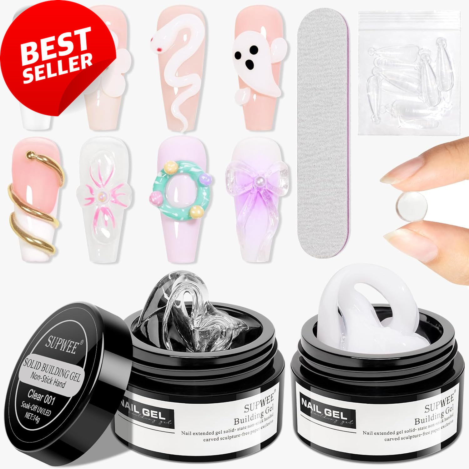 3D Nail Art Gel Clear & White Solid Builder Gel Carving,Decoration,DIY Manicure