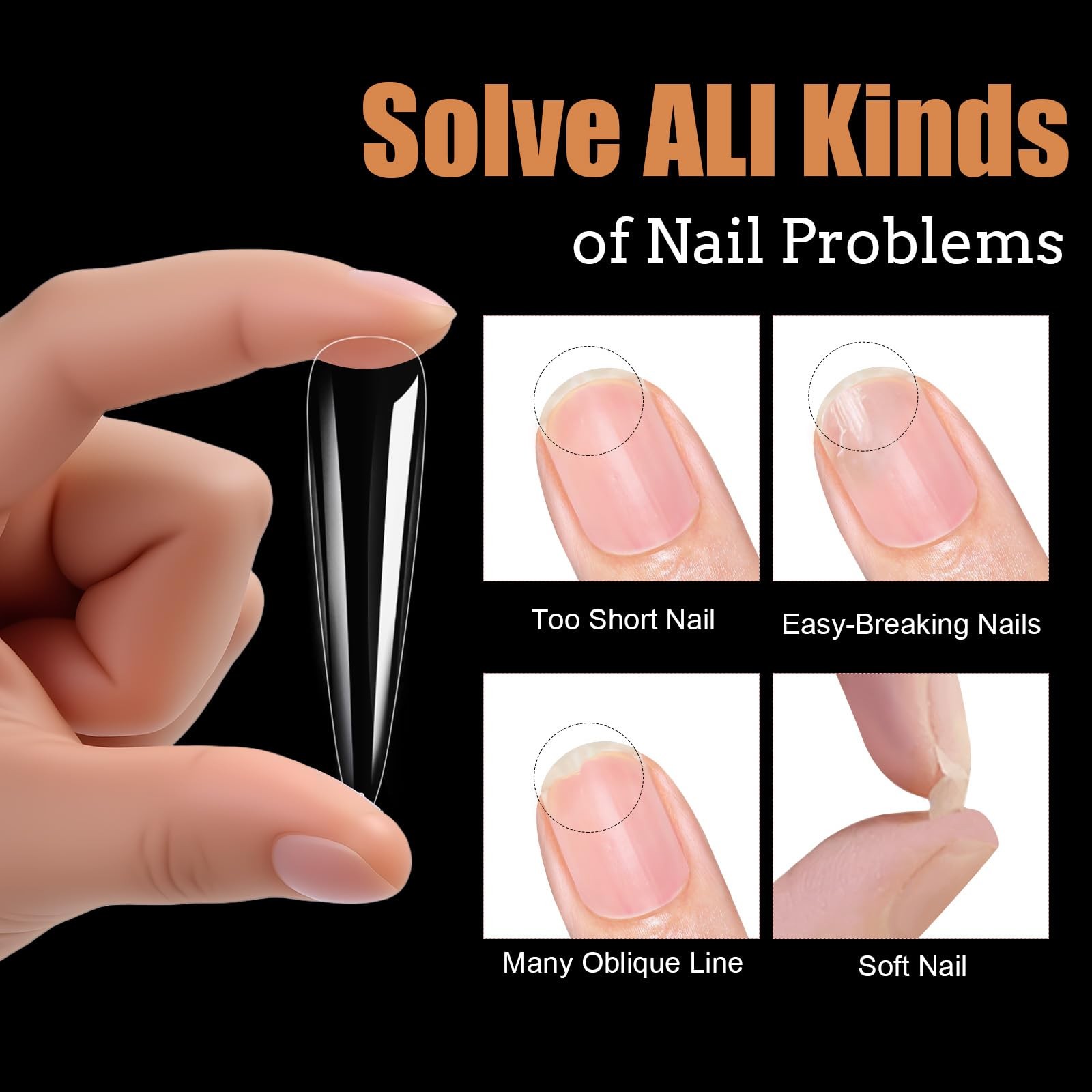 240PCS Stiletto Full Cover Soft Gel False Nails 12 Sizes Clear Matte Nail Tips