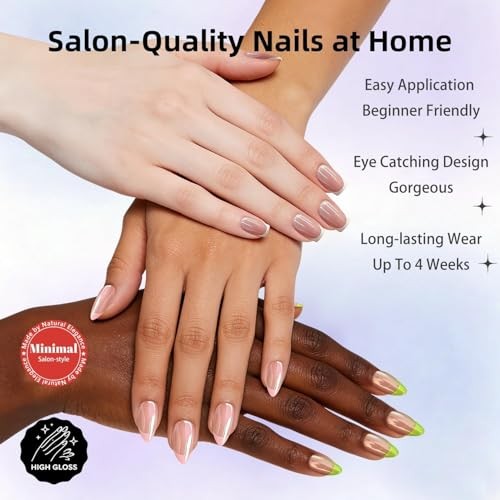 Almond Press On Nails – 30 Pcs – Glazed Baby French Pink – Chrome Tip
