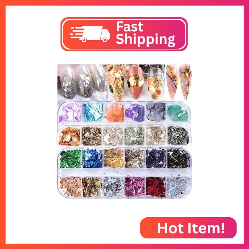 ​​​3 Boxes Nail Art Foil Flakes Glitter Irregular Mica Seashell Flakes