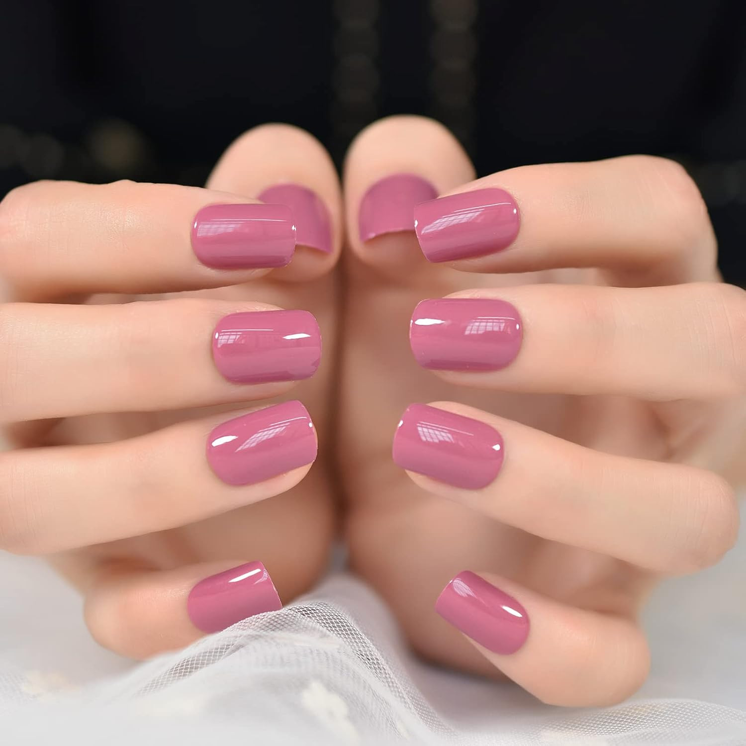Daily Glossy Deep Purple Pink Red Press on False Nails Short Square Fake Fingern