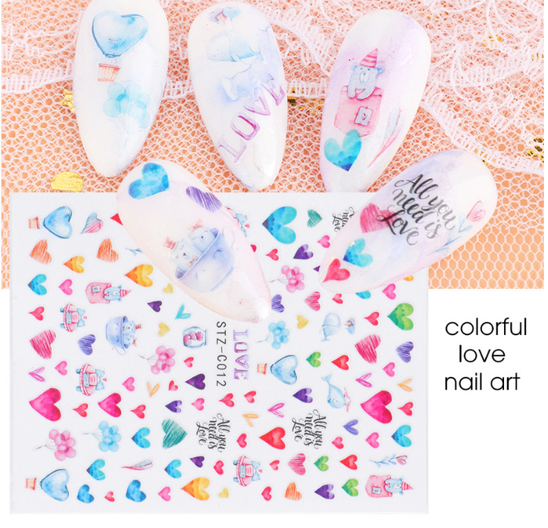 3D Nail Art Stickers Decals Valentine’s Day Colorful Love Rose Bow Pattern NH4