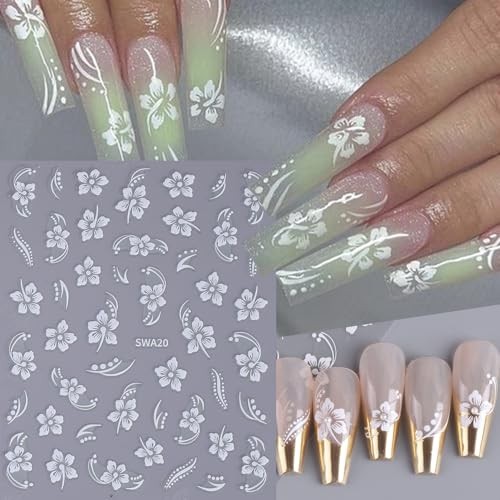 Flower Nail Art Stickers Decals 12PCS Glitter Pink White Flower Flower Styles