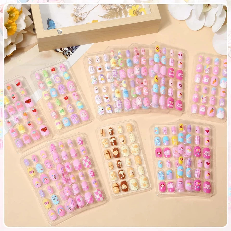 288 Pieces Kids Stick on Nails Girls, Acejoz Fake Nails Set Self Adhesive Press