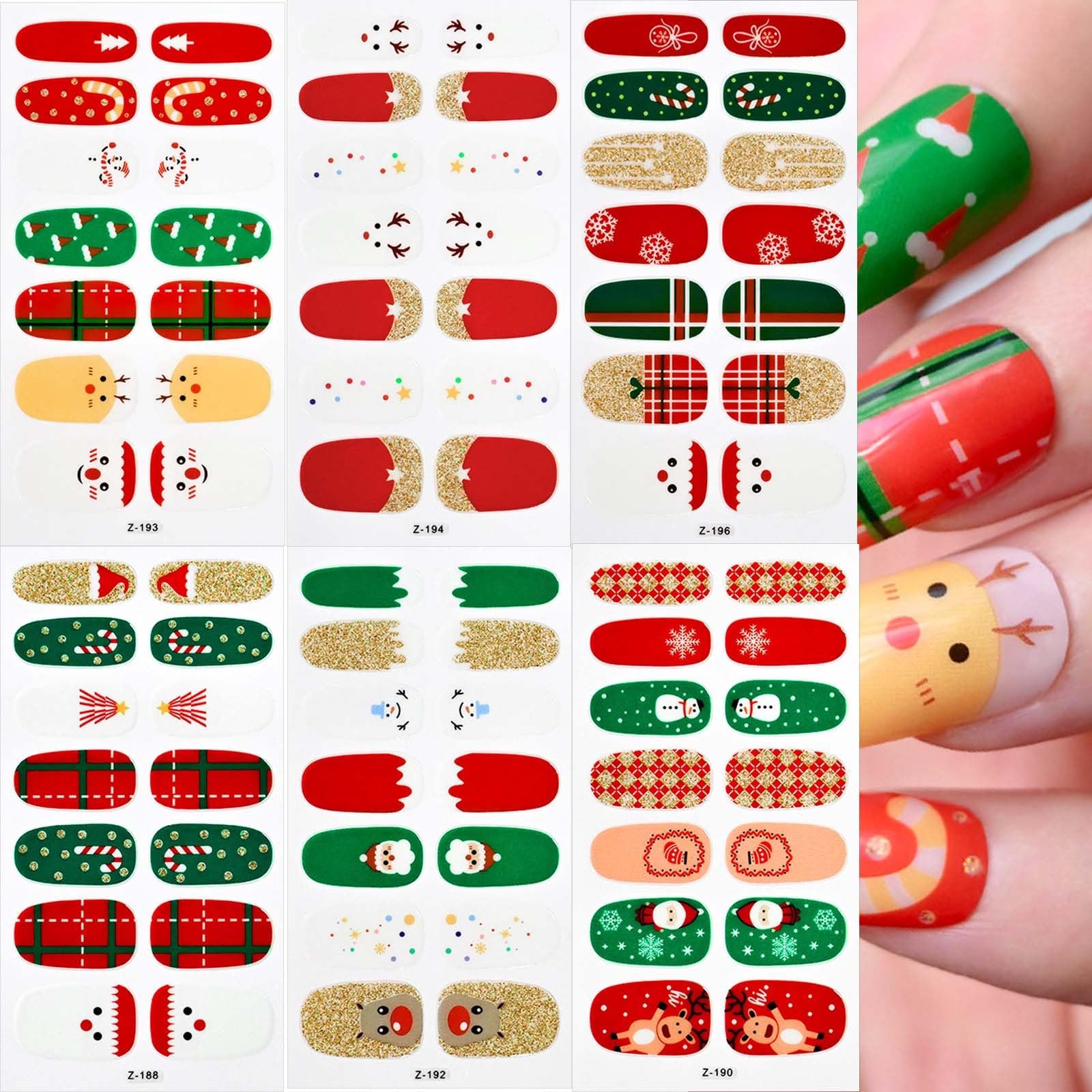 6 Sheets Christmas Nail Wraps Stickers Glitter Christmas Nail Polish Snowman …