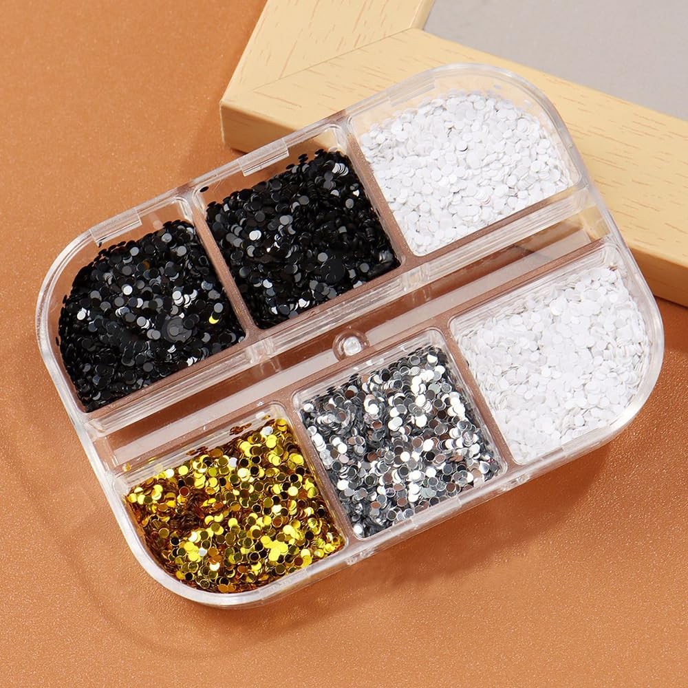 1 Box 6 Grids 3D Laser Mini Polka Dot Nail Sequins 1mm Tiny Dot Nail Glitter …