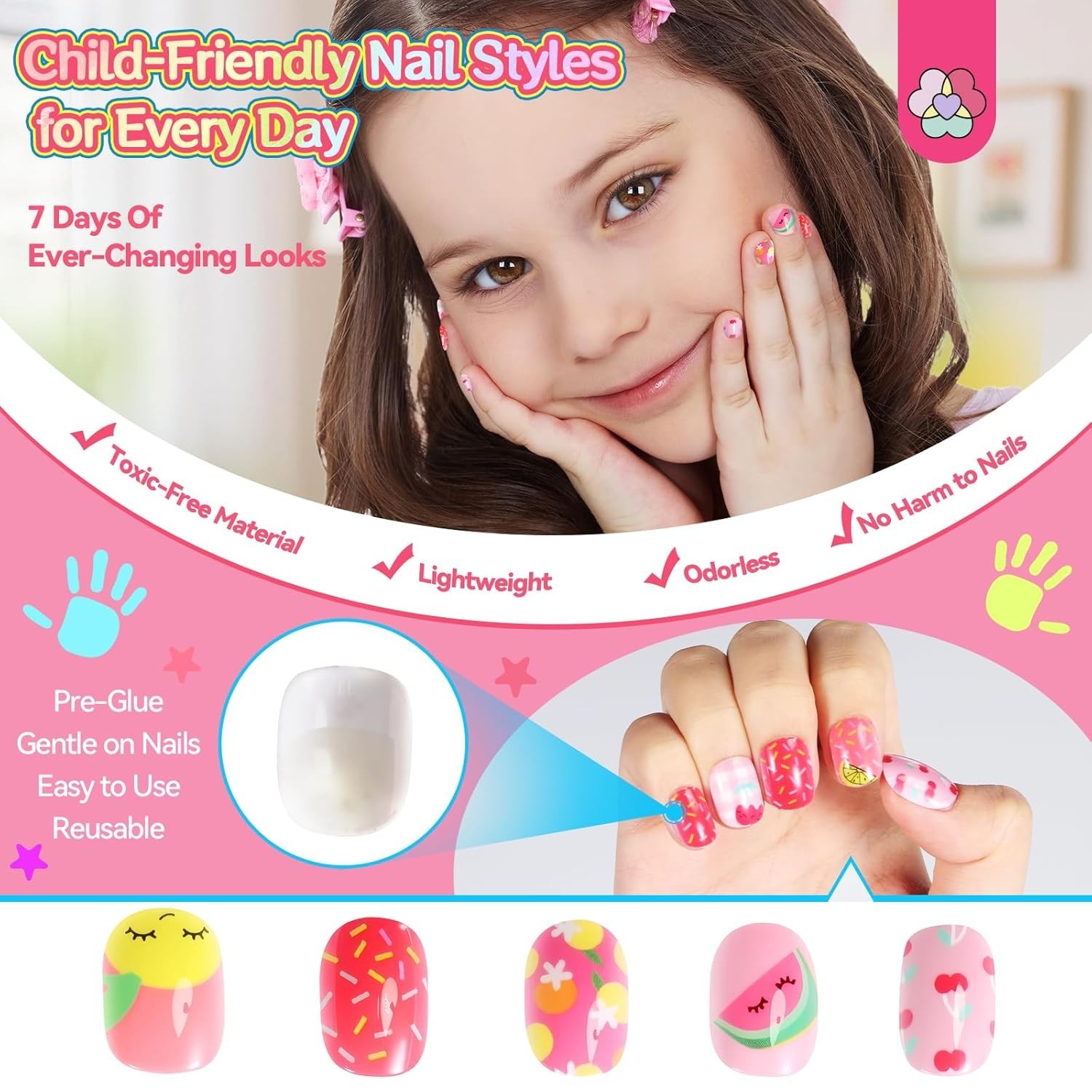 168Pcs 7 Pack Press on Nails for Kids: Funky-bright Fake Nails for Kids 8-12 …