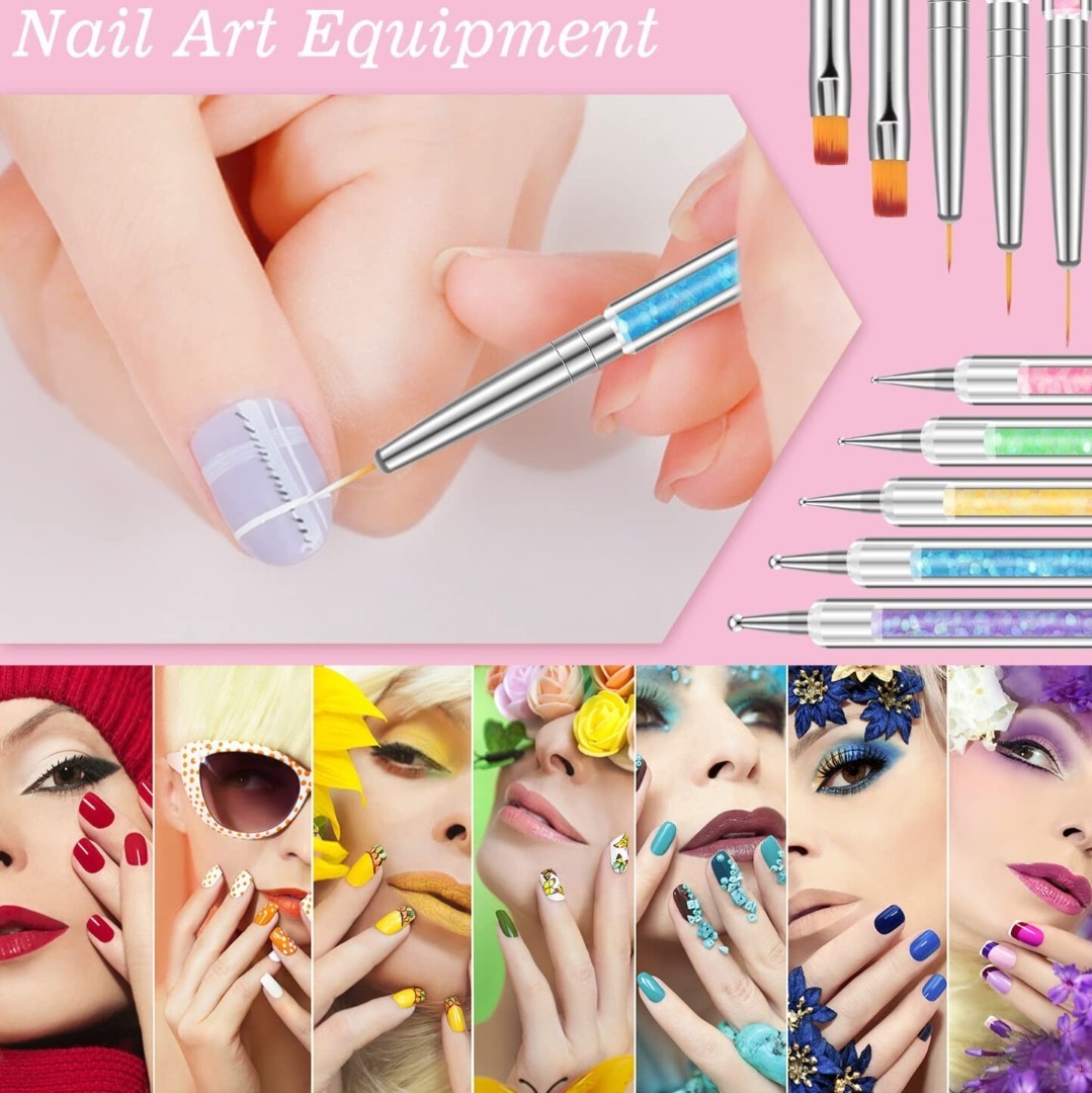 Resin Nail Art Palette with 5 Double-Ended Brushes Set for Gel Polish Design