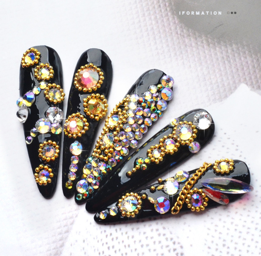 Mixed 1400Pcs SS3-SS8 Nail Art Crystal Glass Flat Back Faceted Rhinestone Beads