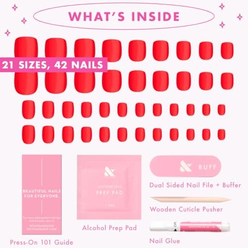Instant Mani Press-On Nails (Glue) | 42 Fake Nails, 21 Sizes | Non-Toxic,