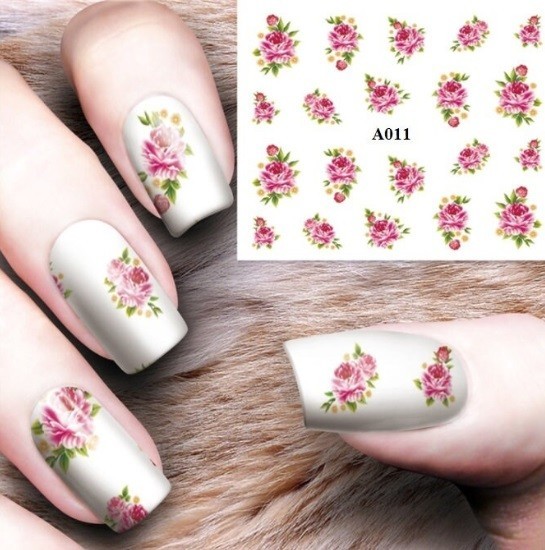 Rose Floral Nail Art Stickers: Water Transfer Decals (Group 1)