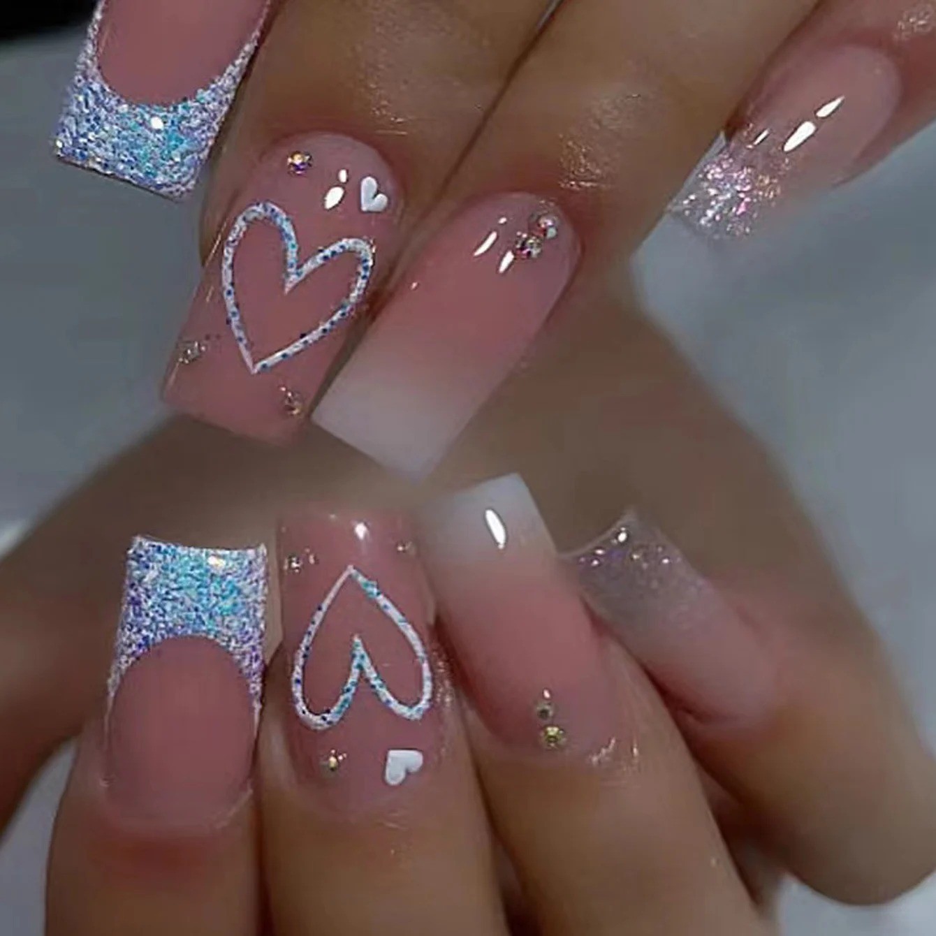 24 Pcs Oval Short Press On Nails Gradient Glossy Mixed Colors False Nail Set