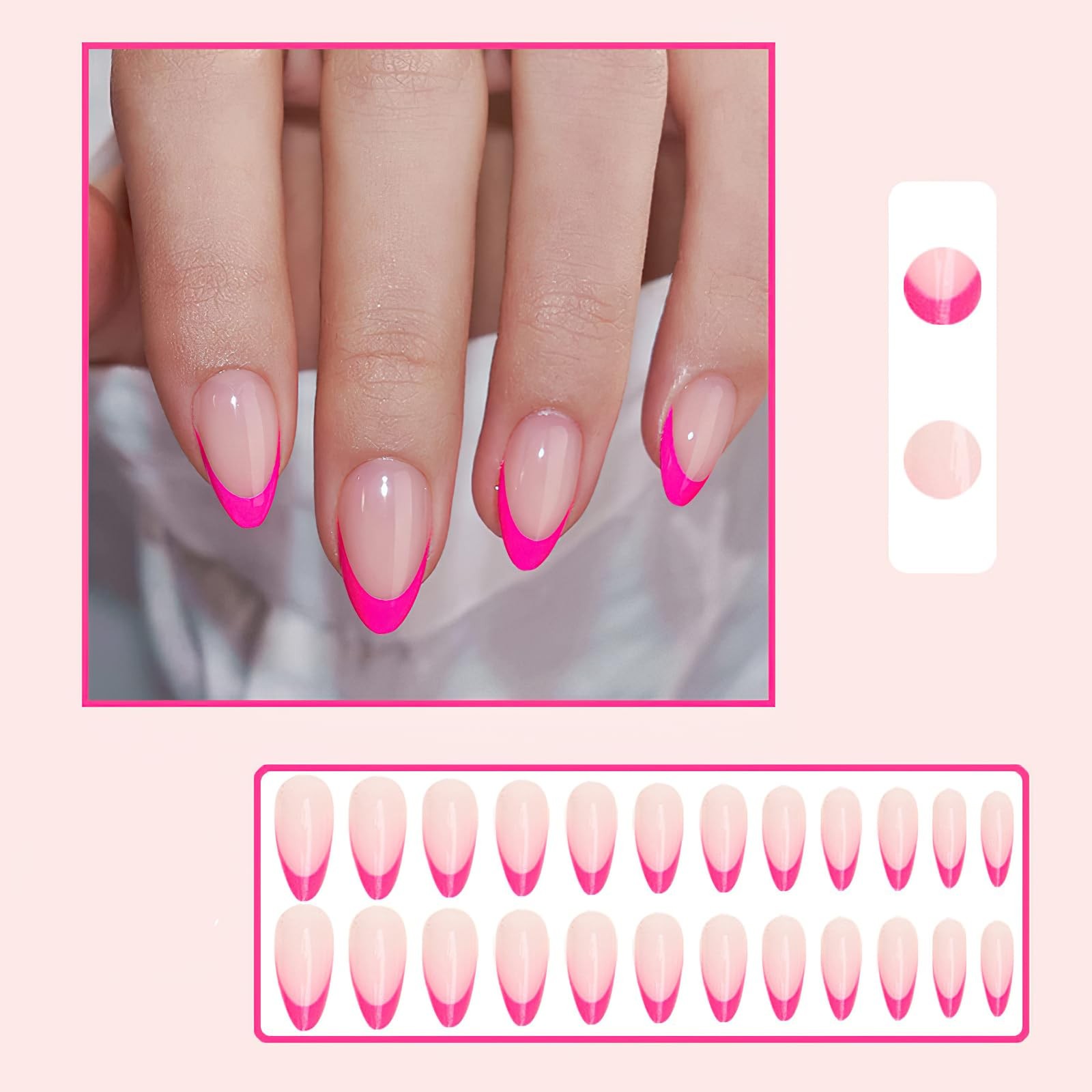 Mkwntg Hot Pink French Tip Press on Nails 3 Ounce (Pack of 1), Multicolor