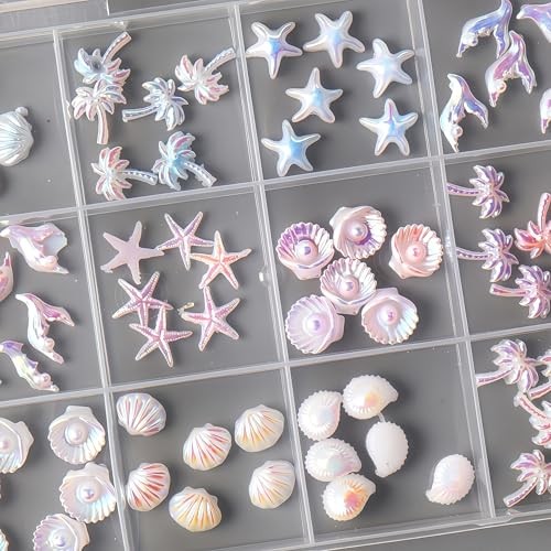 3D Aurora Ocean Nail Charms Summer Nail Rhinestones Beach Nail Art Shiny Shell