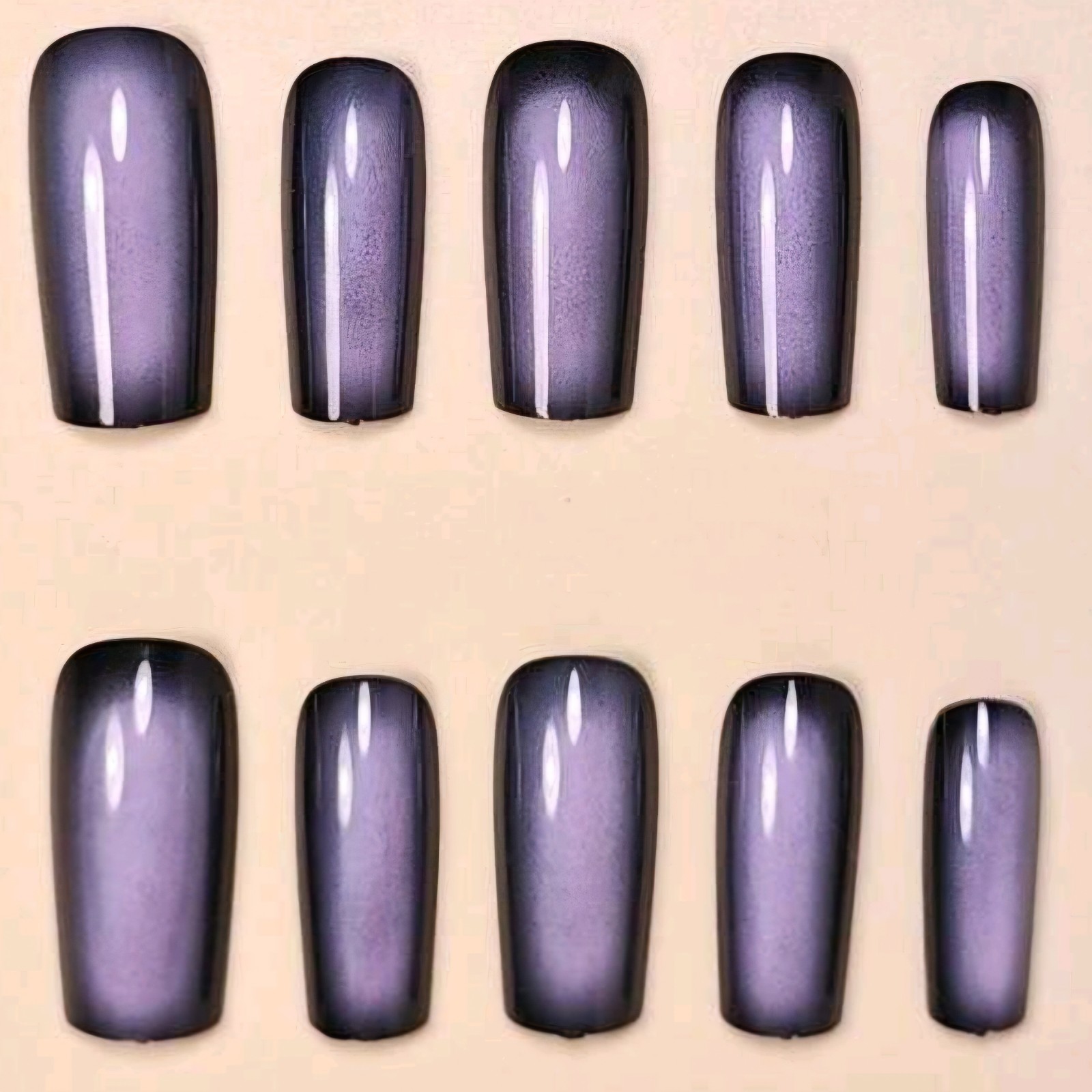 Press-On Nails Purple French Styled Ombre Medium/Long Coffin Shaped