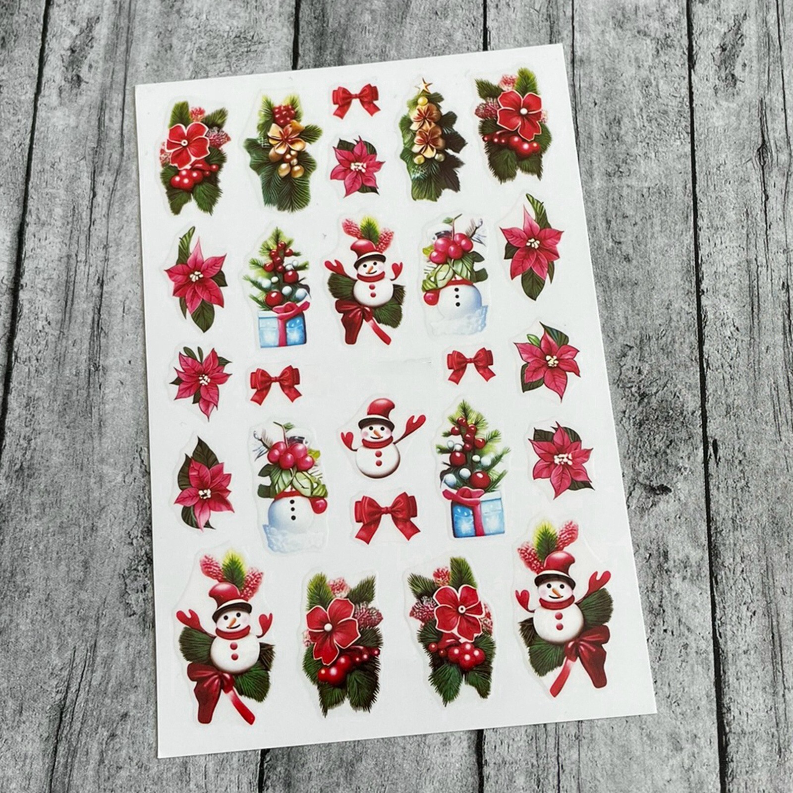 Christmas Poinsettias Nail Sticker Snowflake Snowman Tree Gift Bow Holly Flowers