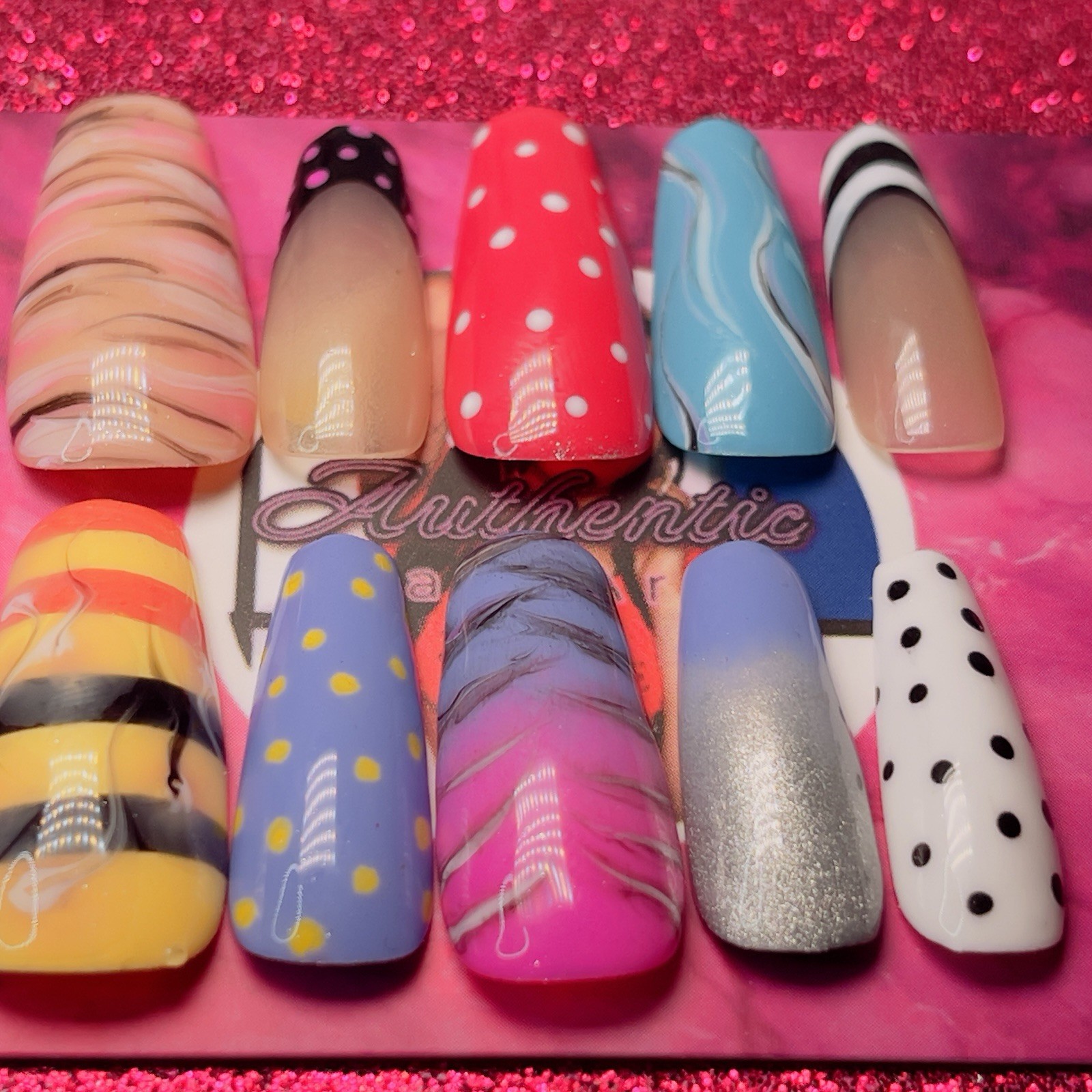 Authentic Nail Arts by Dia Coffin Press-On Nails Long Shiny Polka Dot
