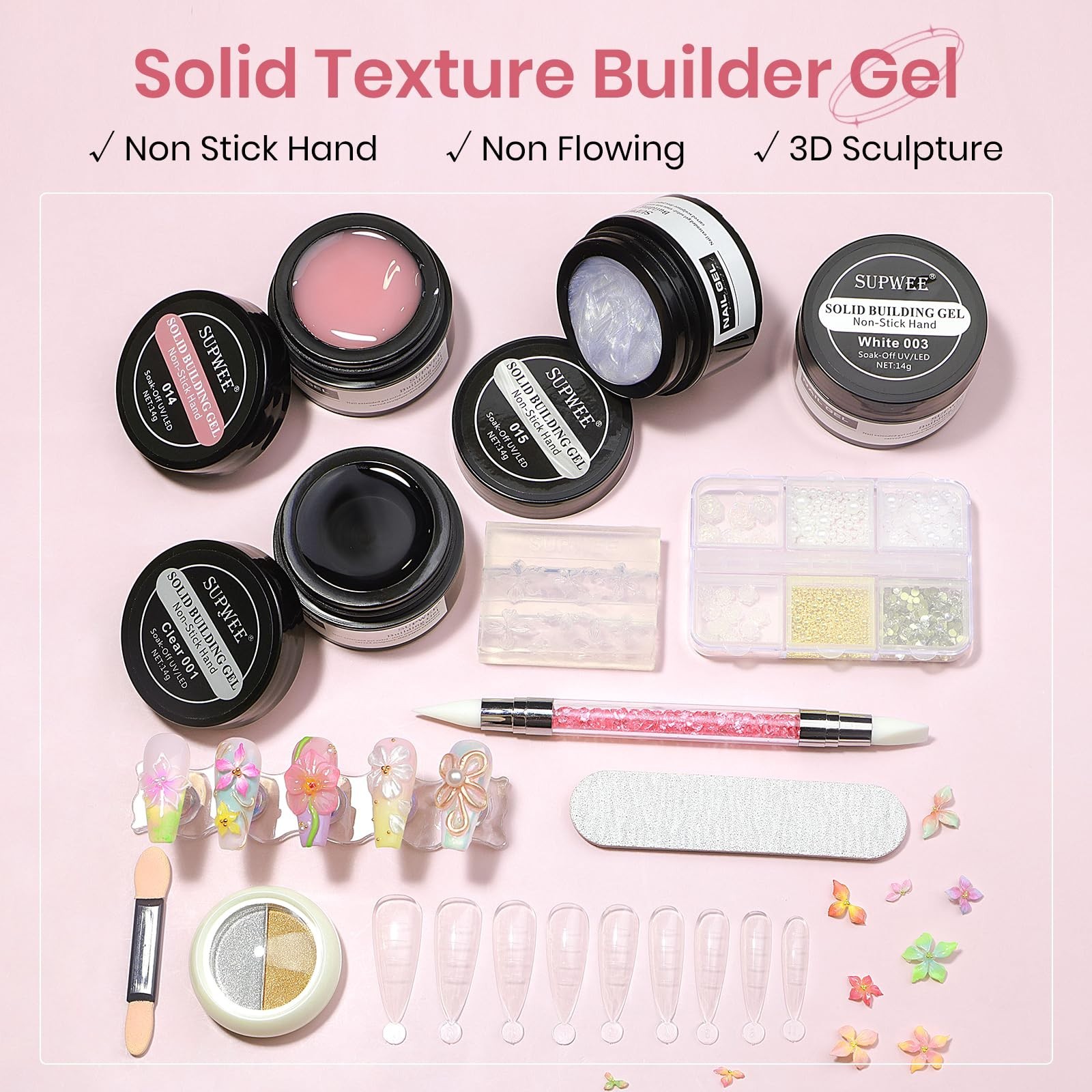 3D Nail Art Sculpting Gel Set – 4 Colors, Non-Stick Builder Gels for Home & Salo