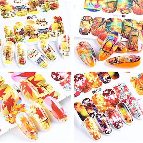 12 Sheets Fall Nail Art Decals Nail Stickers Thanksgiving Nail Art Maple Leaf