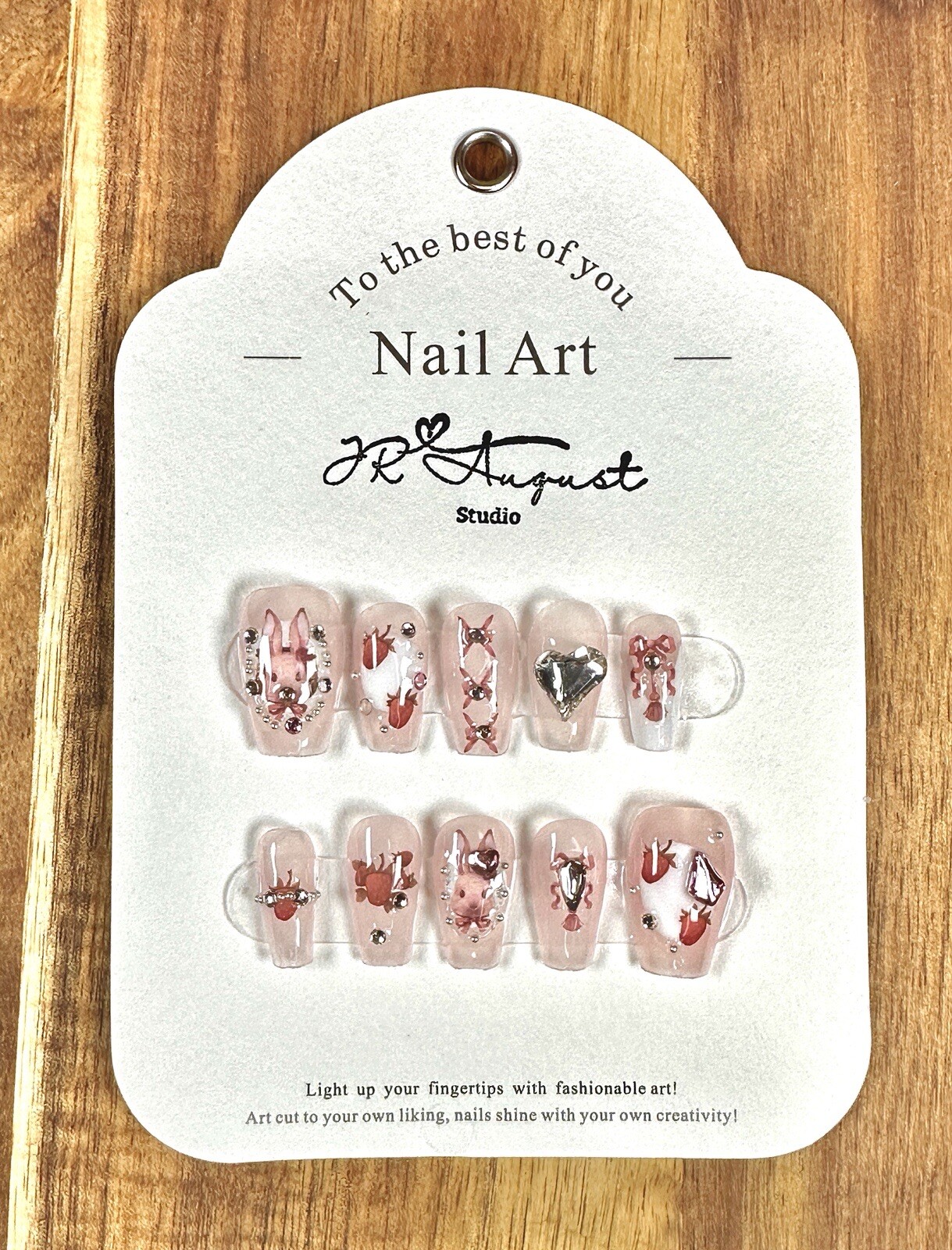 press on nails handmade Bunny Pink Cute Medium Coffin S M L