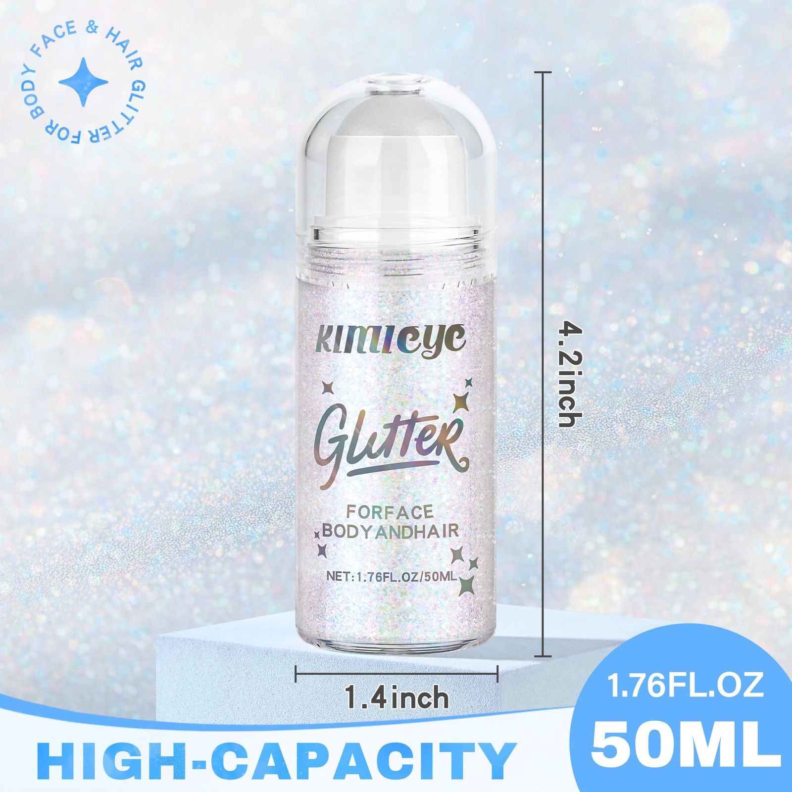 Roll-on Holographic Glitter Gel for Face and Body, Color Changing Body Glitte…