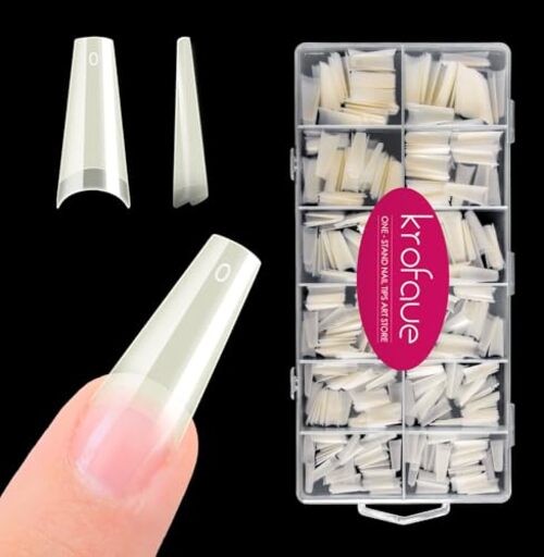 Natural Acrylic Nail Tips Square – 600PCS Half Cover Coffin Natural Coffin