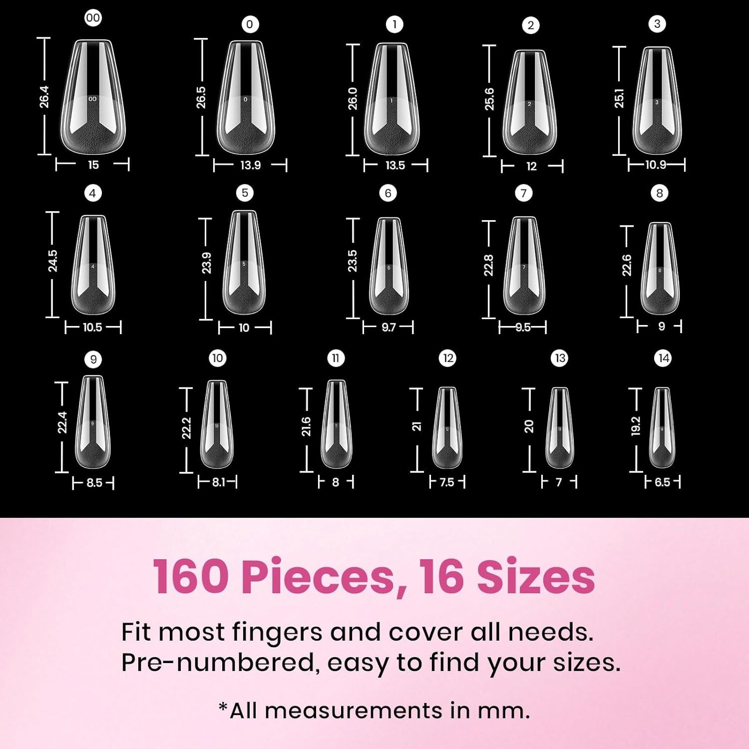 Long Lasting Coffin Gel Nail Tips – 160 pcs Easy DIY Extensions for Nails