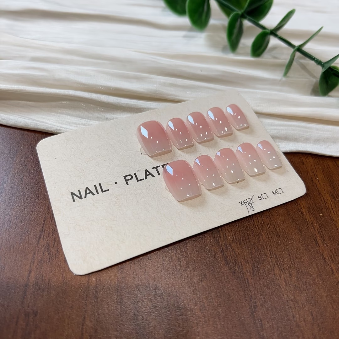 Fashion 10pcs Pink White Gradient Elegant False Nails Woman Daily Gift