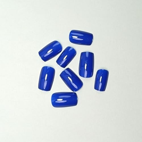 Short Square Press on Nails Pure Dark Blue | Full Cover Stick on Nails Style8