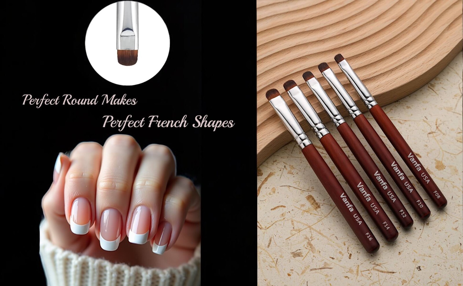 Vanfa French Brush for Nails, Clean up brush for Gel Nail Polish *Pick any size*