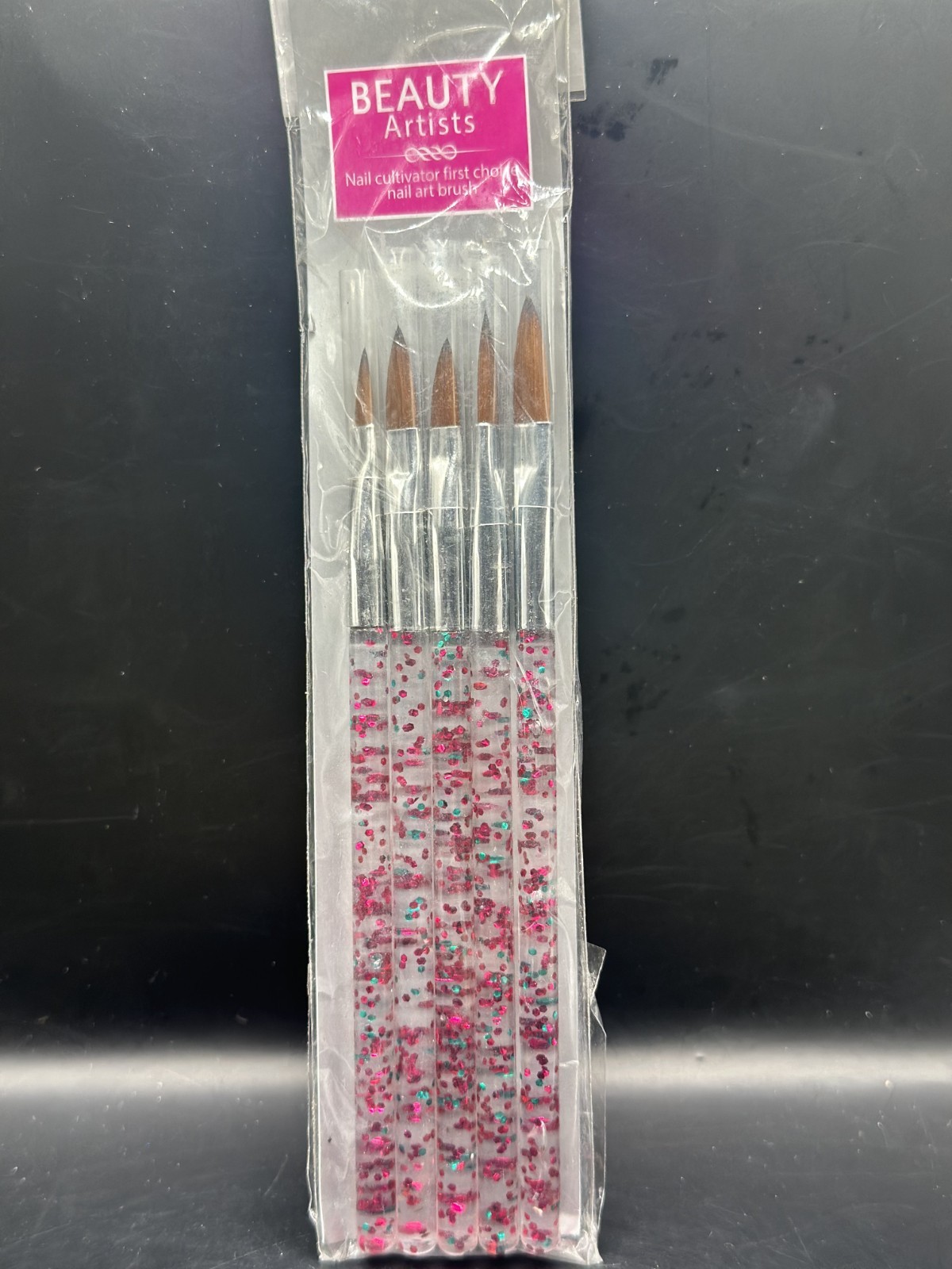 Beauty Artist 5 pc Professional Crystal Nail Art Brushes Set w/Glitter Handle