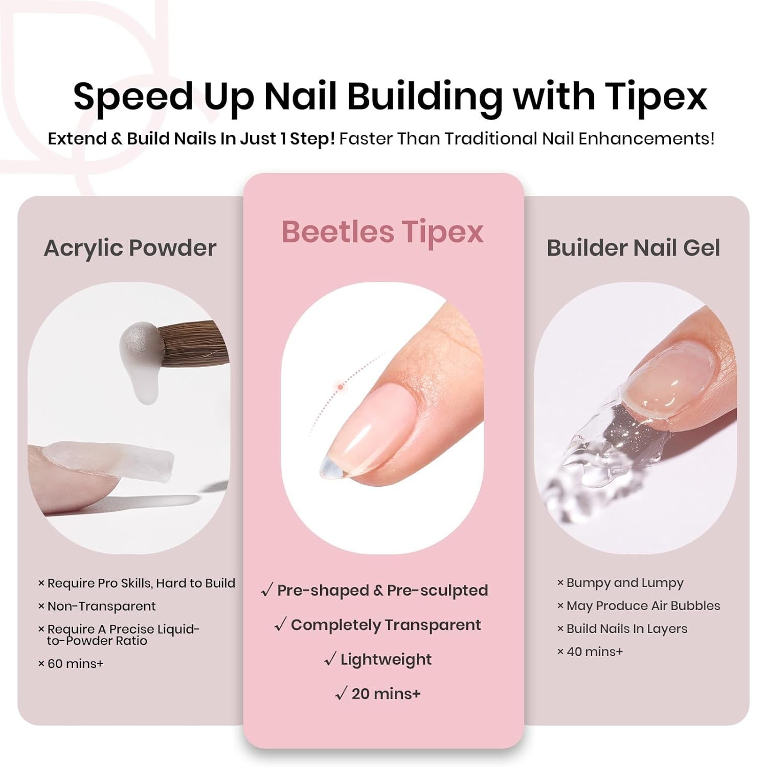 Beetles Tipex Instant Apex Nail Tips Almond Medium Acrylic Nail Tips, Pre-Etched