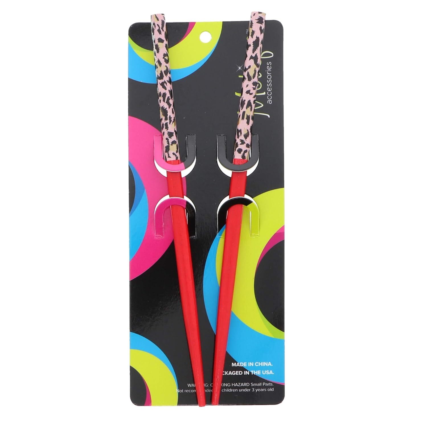 Two 7.25 inch Long Wooden Animal Print Hair Sticks for Women – Red