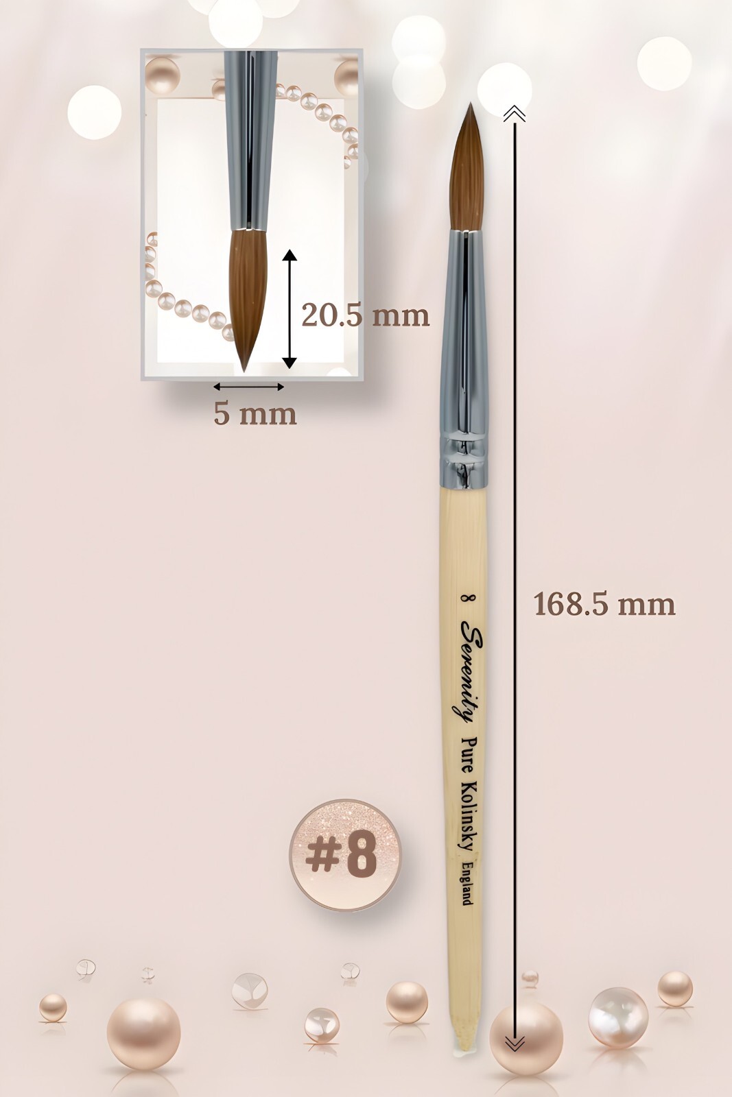 Serenity light Wood 100% real Kolinsky Acrylic Nail Brush Round all size S02-S12