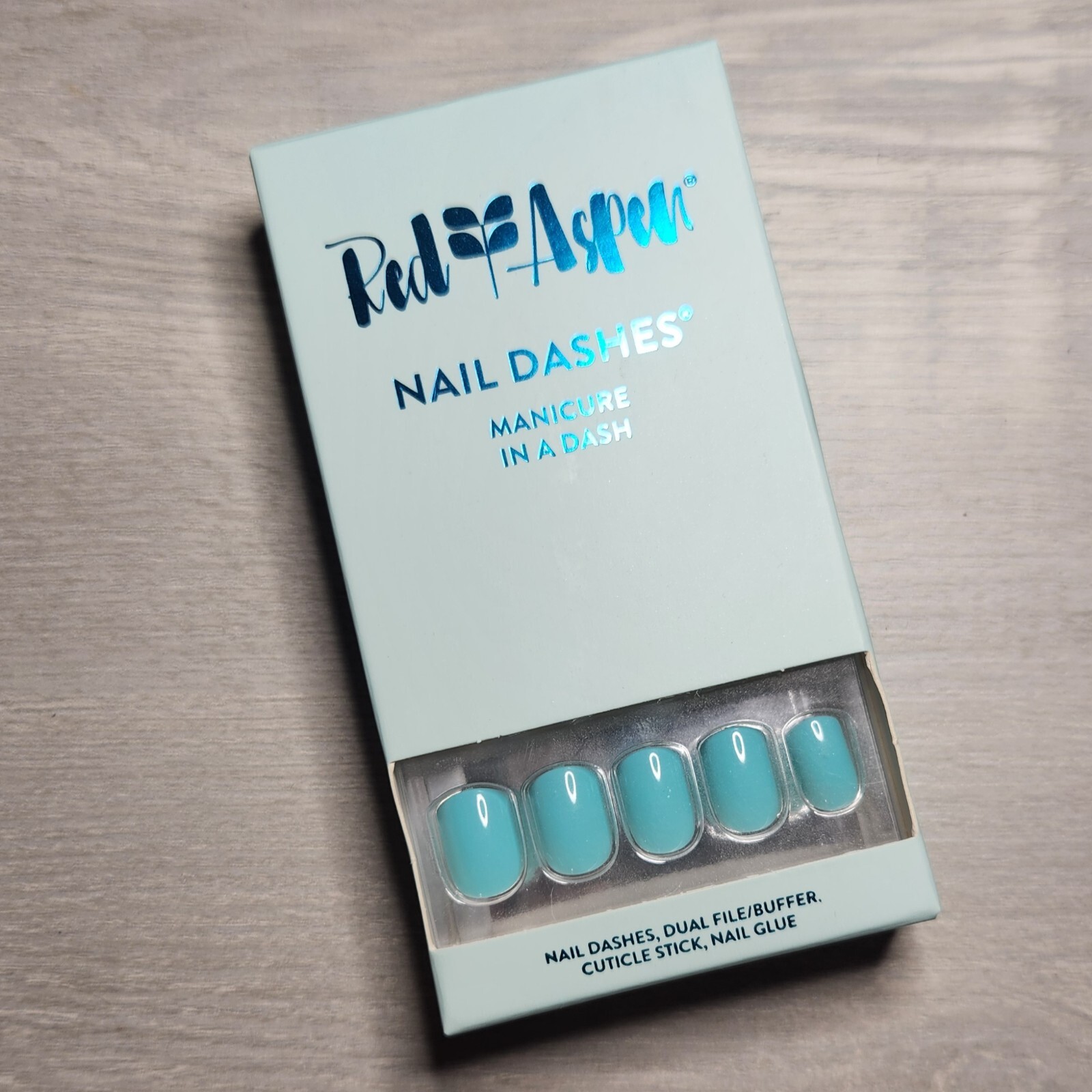 Press On Nails Silver Blue Winter Short Square Dashes Red Aspen
